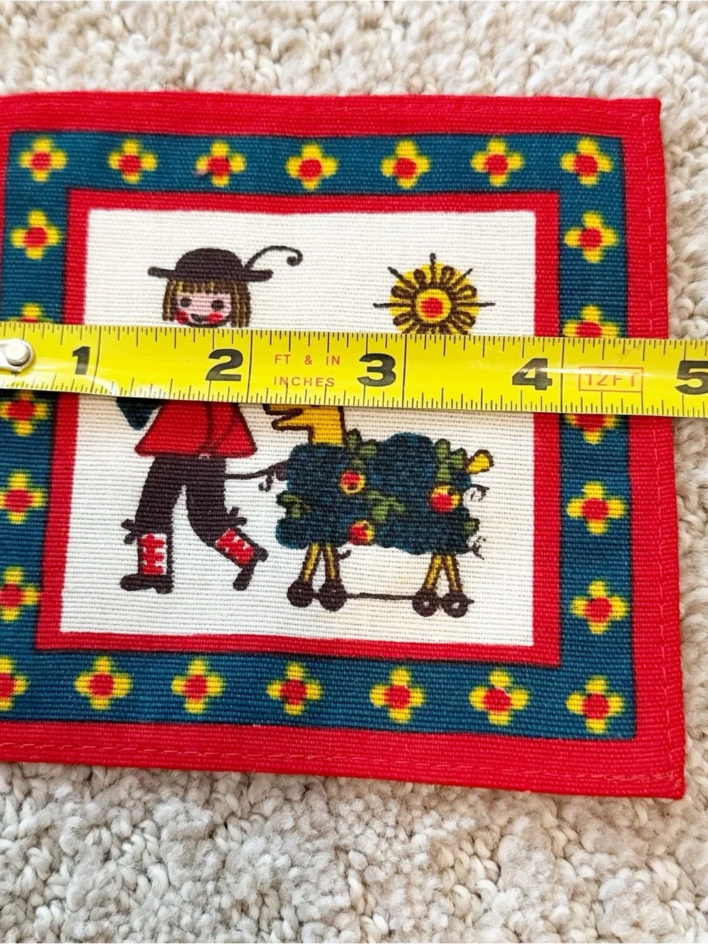 Kolf Austrian Folk Art Textile Print Coasters Red Boy Girl VTG Square Round 2x